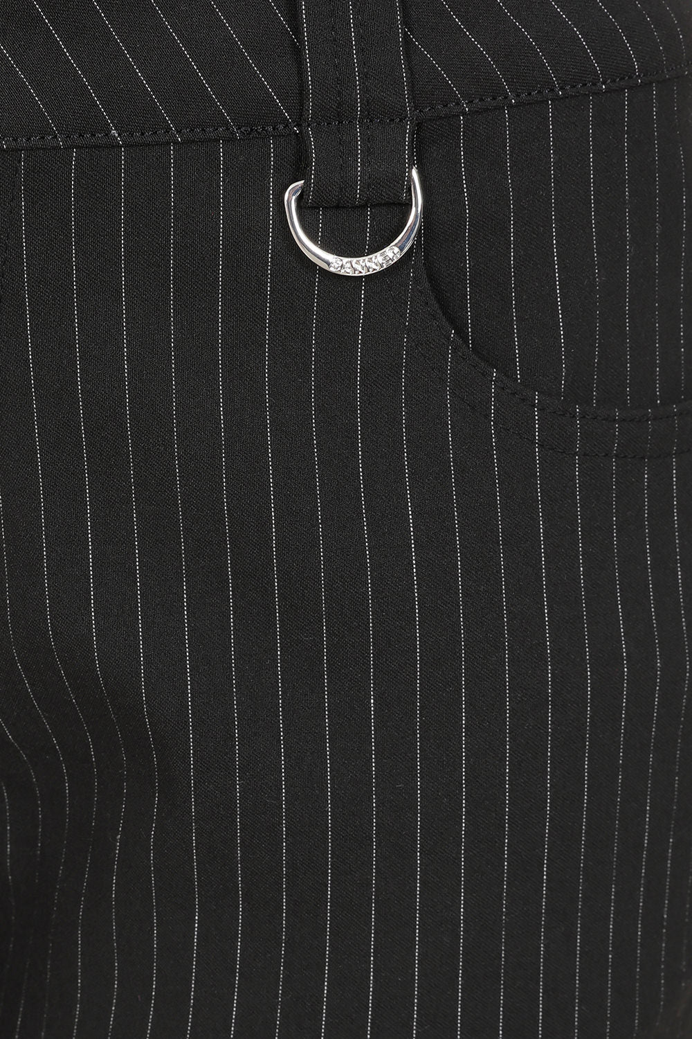 Banned Alternative Black Pinstripe Shadow Warden Pinstripe Skinny Trousers