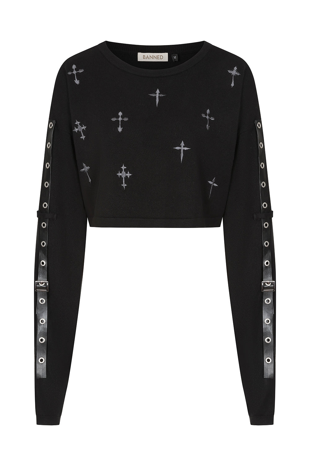 Banned Alternative Black Crossbound Crop Jumper