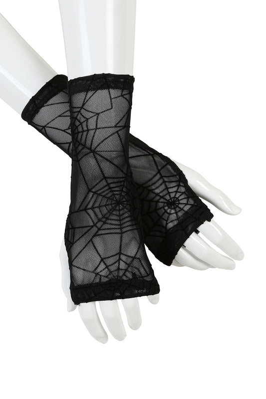 BANNED Seraphina Gloves Mesh Spiderweb Printed Gloves for Gothic and Alternative Styles