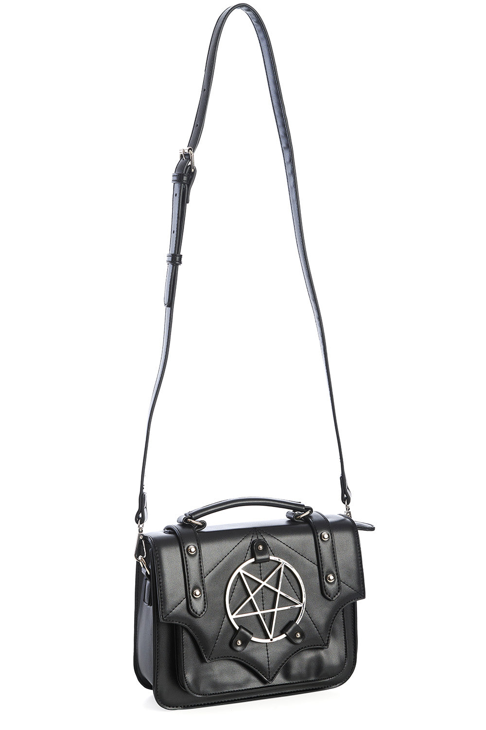 Banned Moloch Pentagram Batwing Cross Body Satchel Goth Bag, Black, One-Size