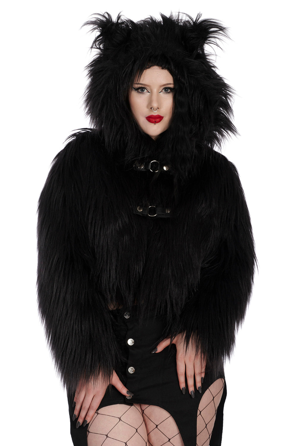 Black fuzzy jacket with hood sale