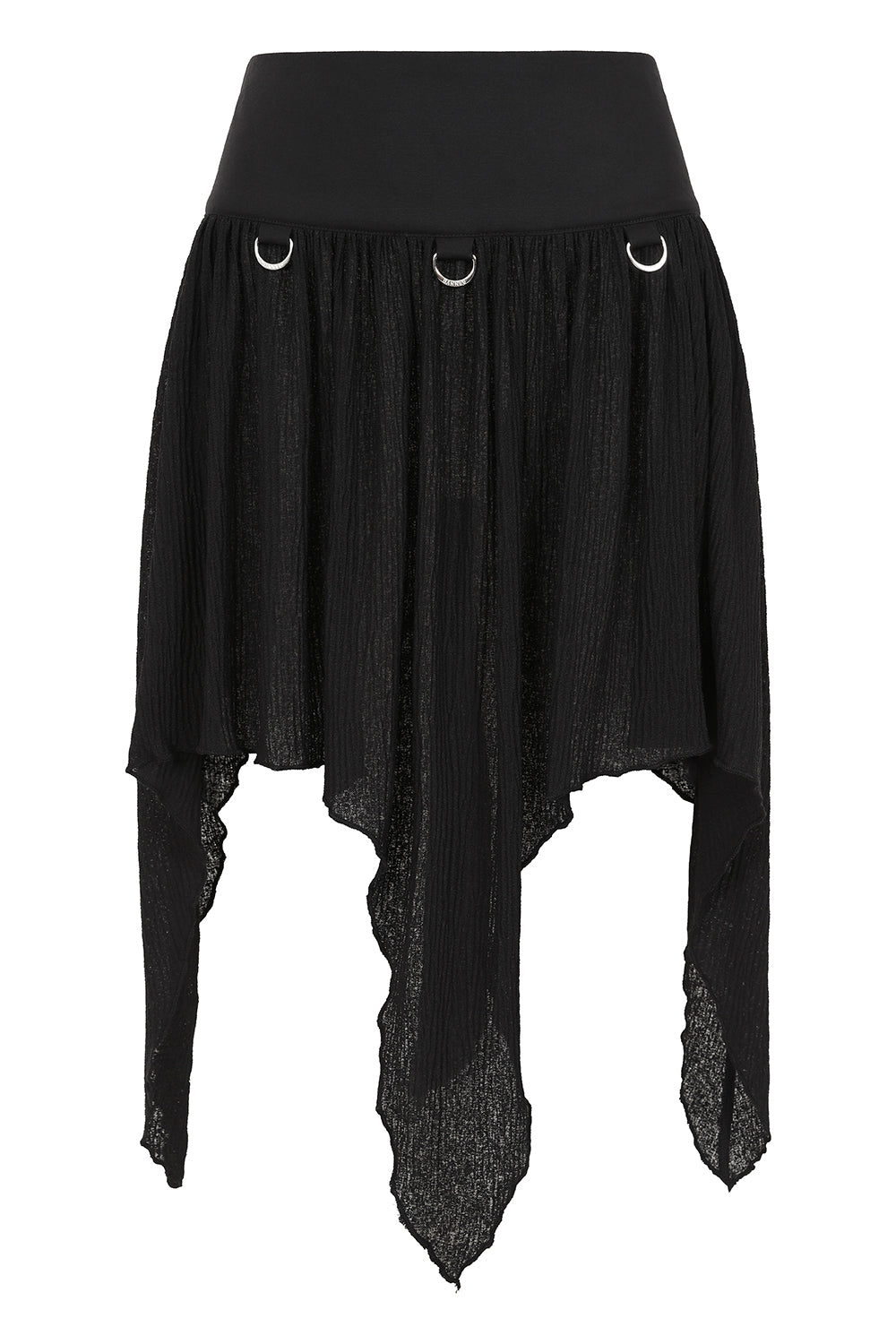 Banned Alternative Isolde skirt. Its distinctive handkerchief hemline and D-ring details make it a standout piece in alternative fashion