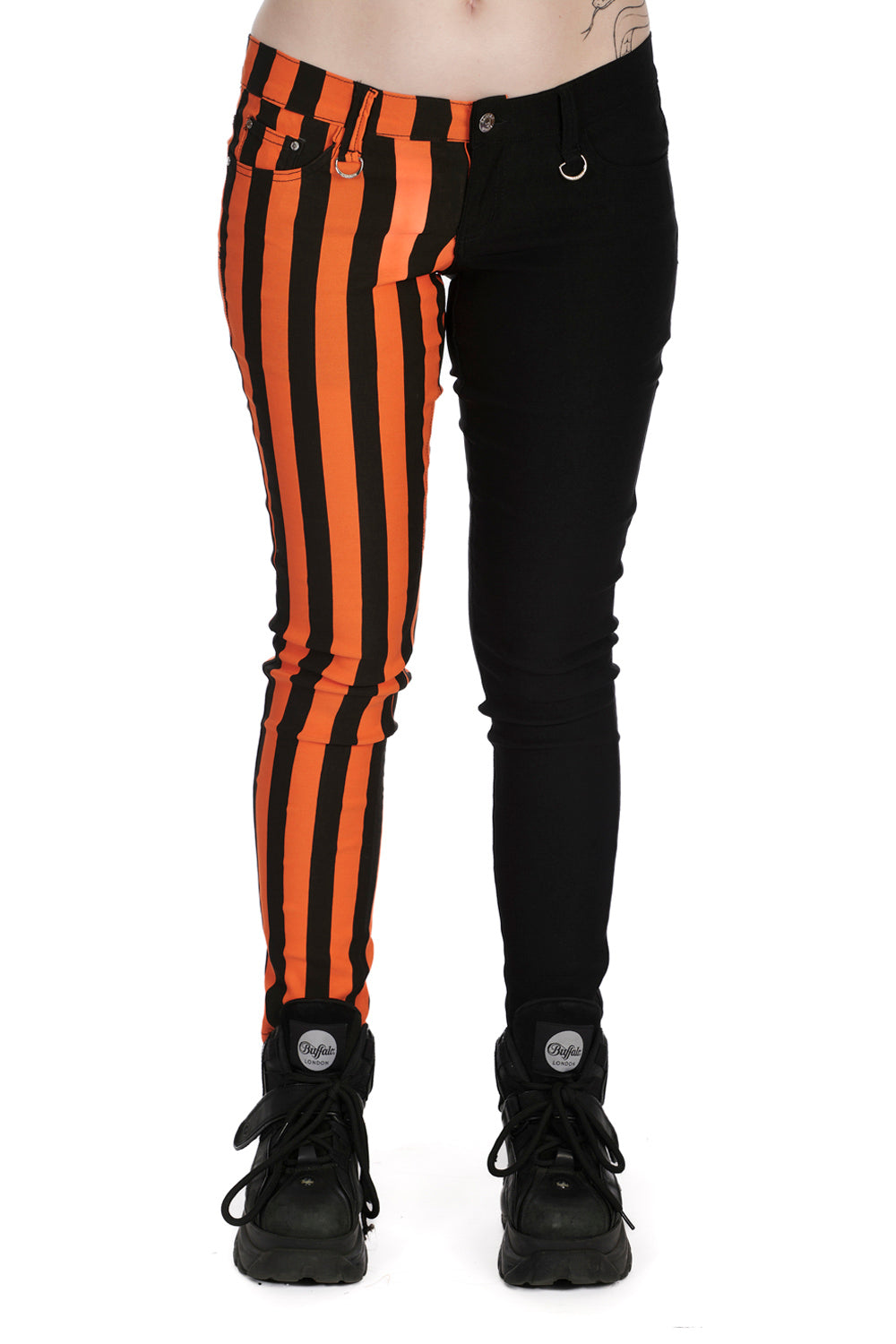 Banned Alternative Half Black Half Striped Trousers