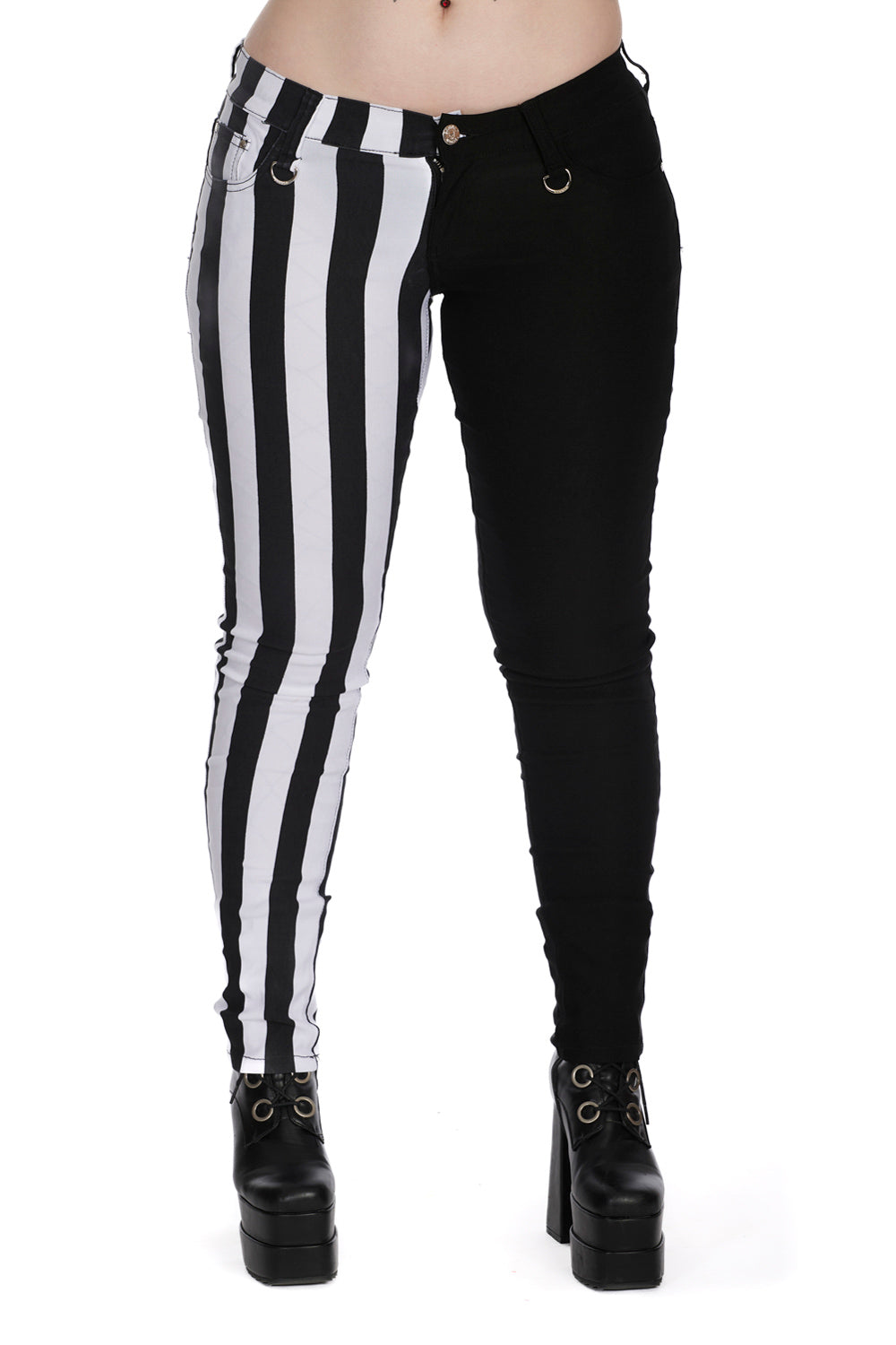 Banned Alternative Half Black Half Striped Trousers