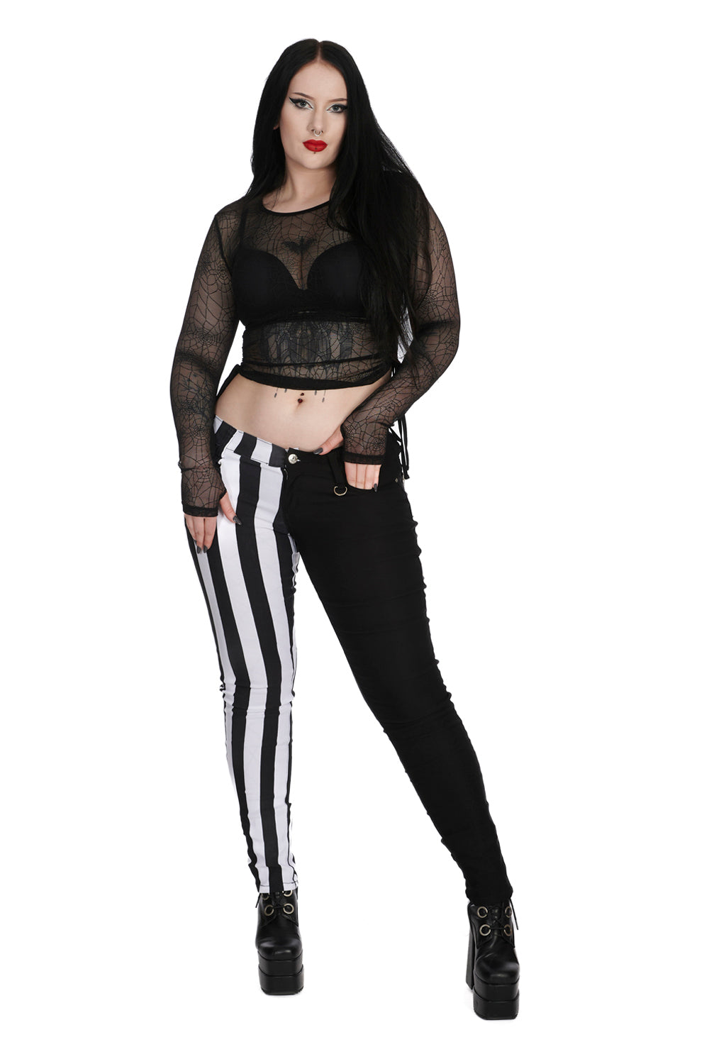 Banned Alternative Half Black Half Striped Trousers