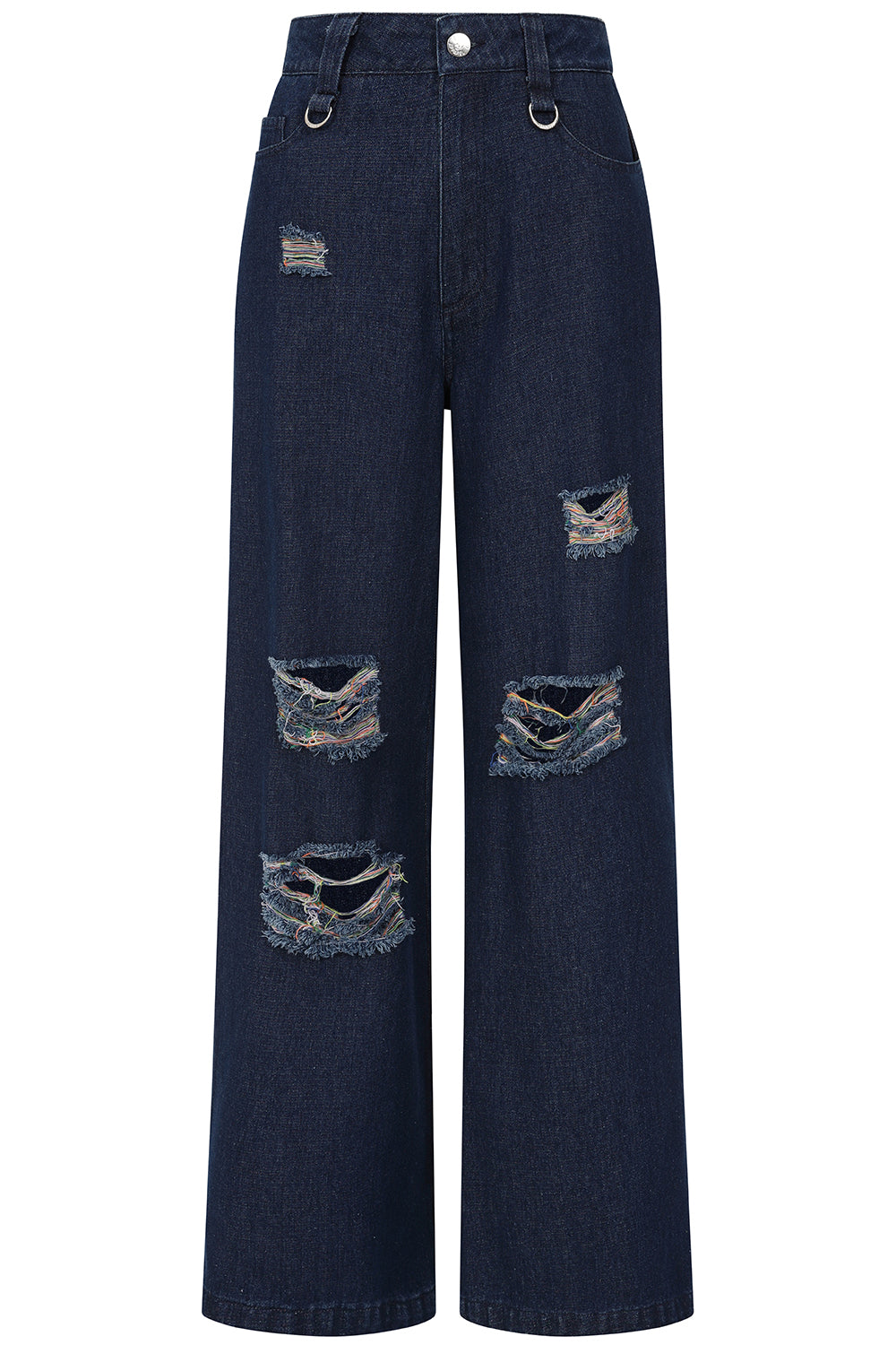 Banned Alternative Harley Rainbow Thread Distressed Wide-Leg Jeans