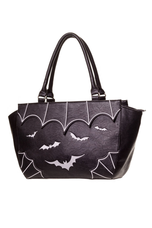 Large handbag with spider web and bat details in white