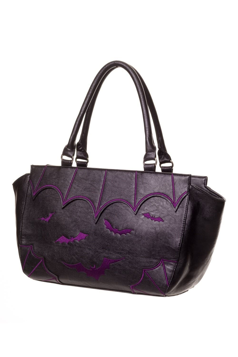 Large handbag with spider web and bat details in purple