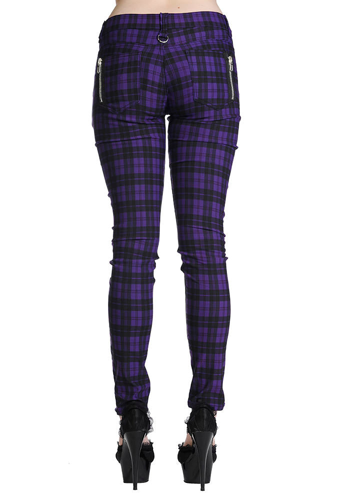 Mid rise purple check skinny jeans