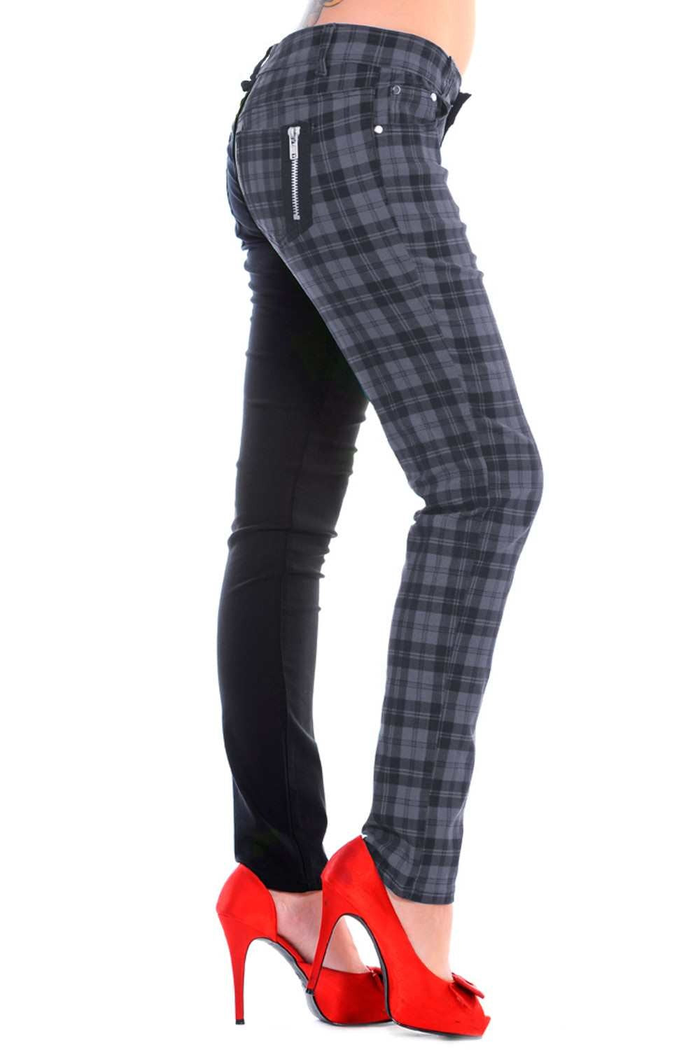 Half Black and Half Check Skinny Jeans by Banned Alternative