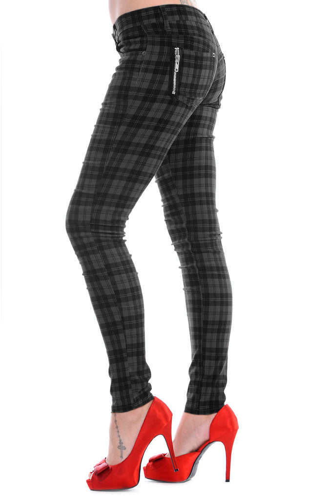 Mid rise grey check skinny jeans