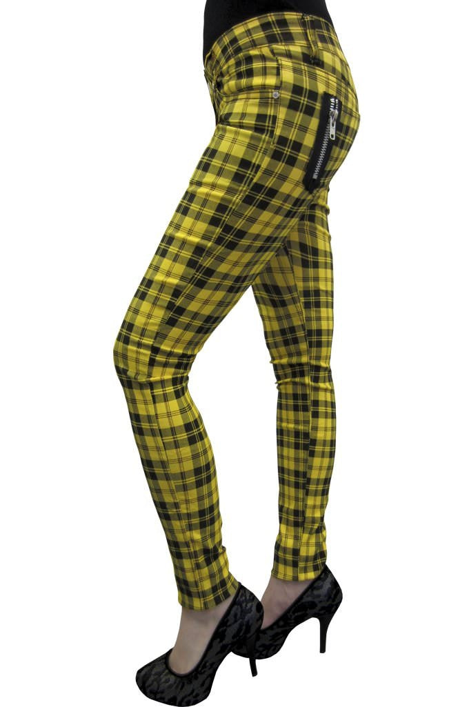 Mid rise yellow check skinny jeans