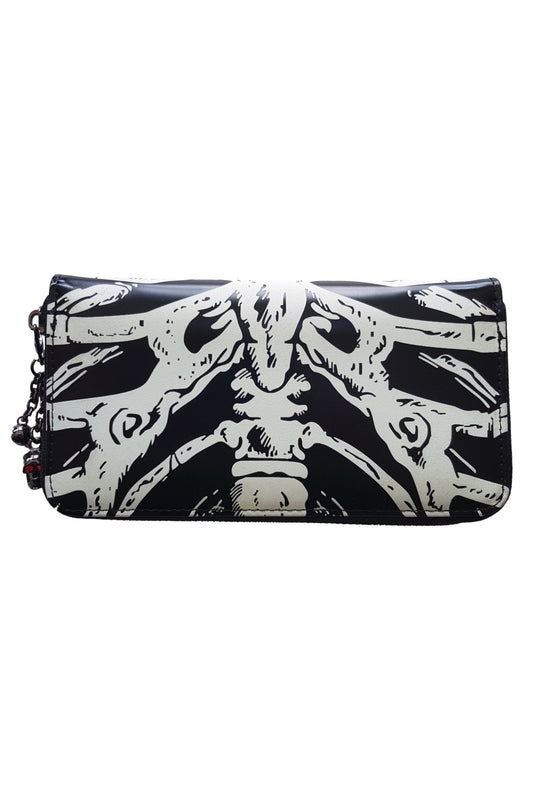 Black purse with white ribcage skeleton print