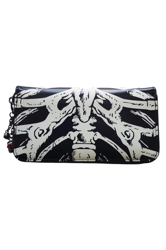 Black purse with white ribcage skeleton print 