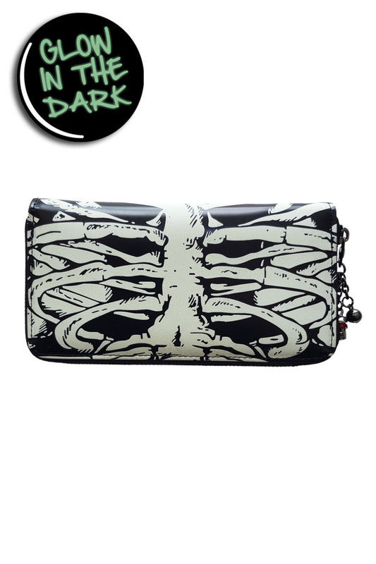 Black purse with white ribcage skeleton print