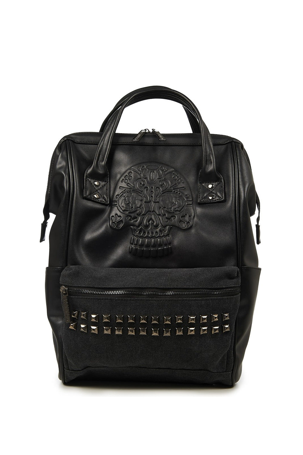 Black Androginy Sugar Skull Cotton and PU Backpack by Banned Alternative – Banned Alternative