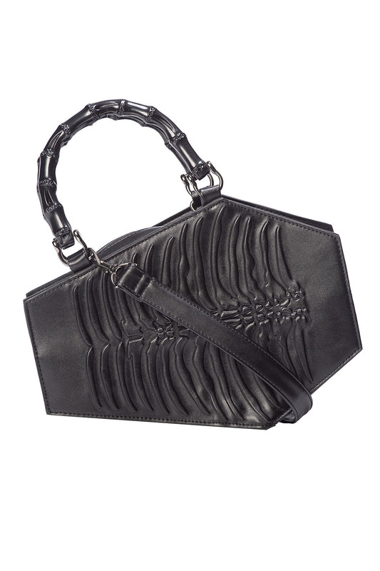 Ribcage print emboss coffin shaped handbag