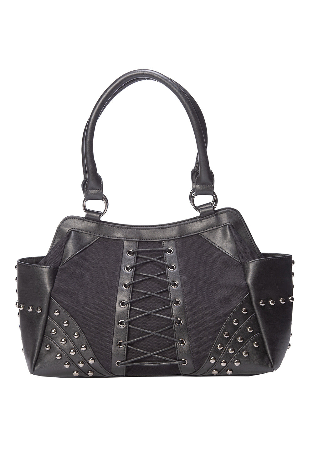 black corset detail handbag with studs 