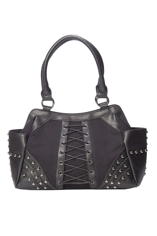 black corset detail handbag with studs