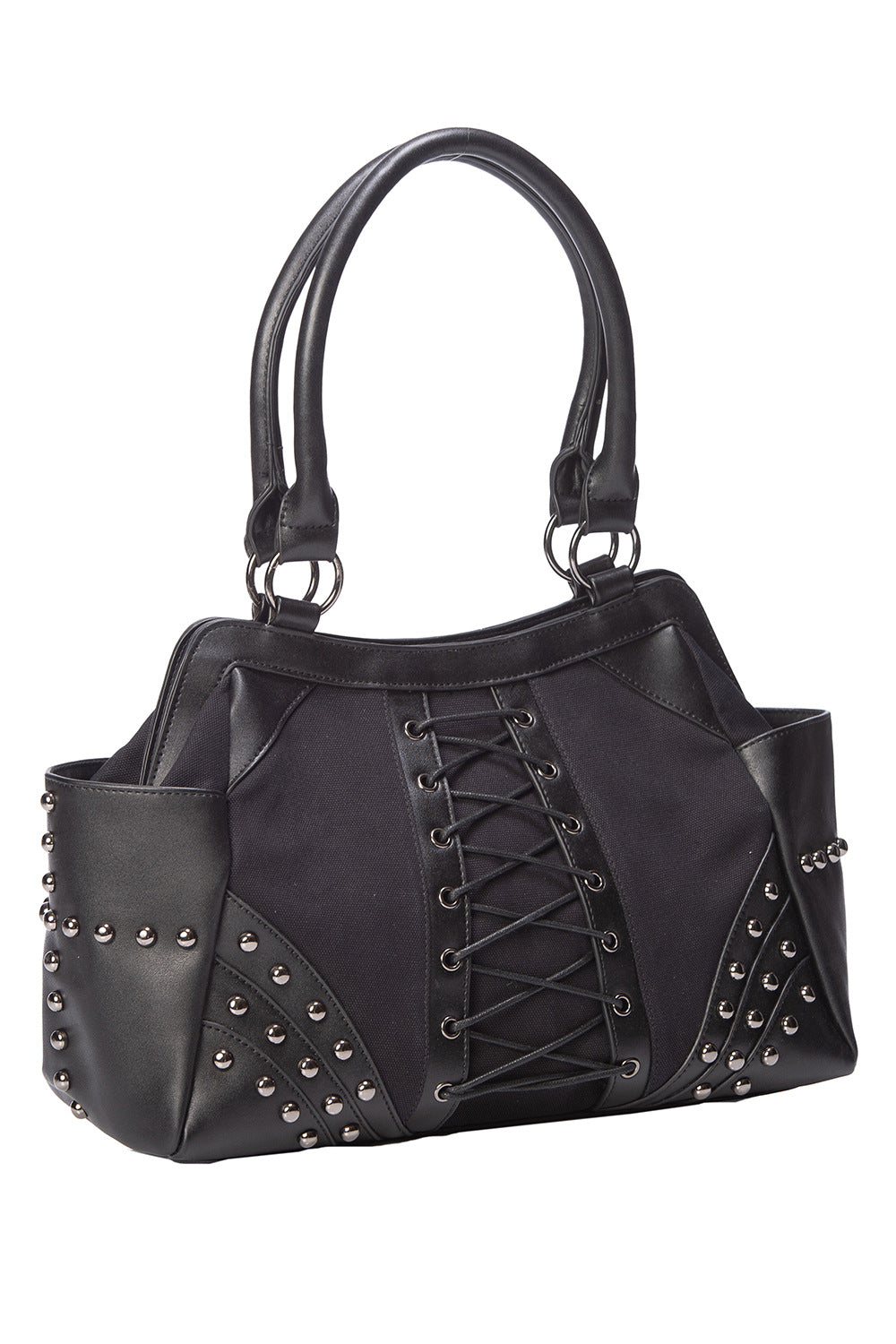 black corset detail handbag with studs