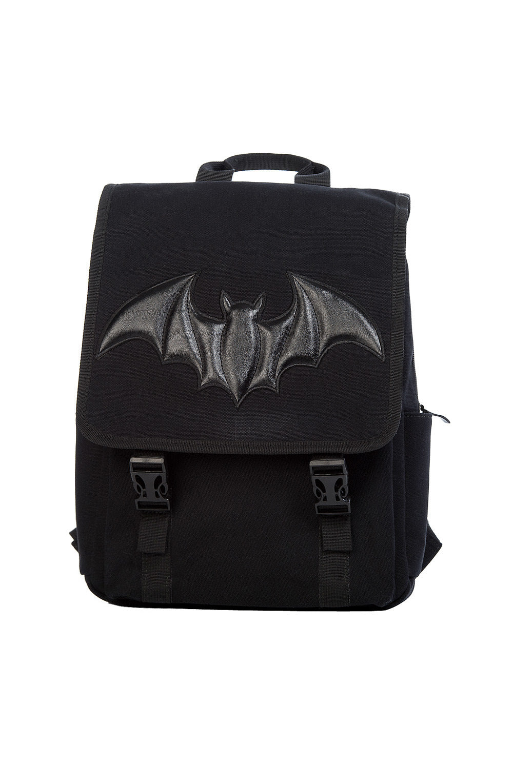 Black backpack with embossed bat motif 