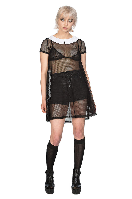 Banned Alternative Temptress Fishnet Mesh Collar Dress