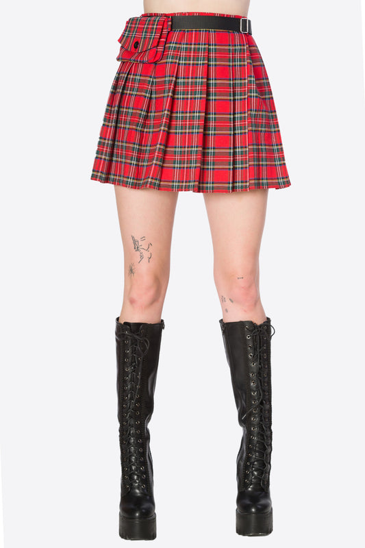 Banned Alternative Hot Mess Red Tartan Pouch Skirt