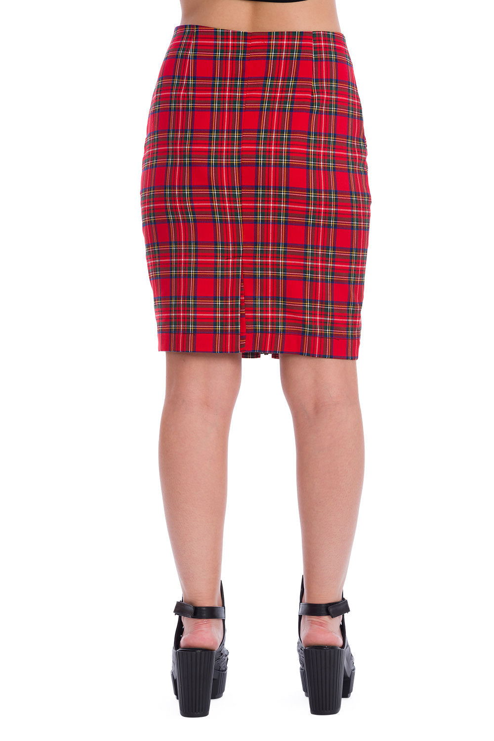 Banned Alternative Tartan Zip Pencil Skirt