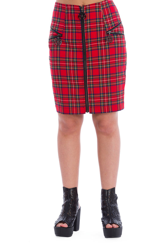 Banned Alternative Tartan Zip Pencil Skirt