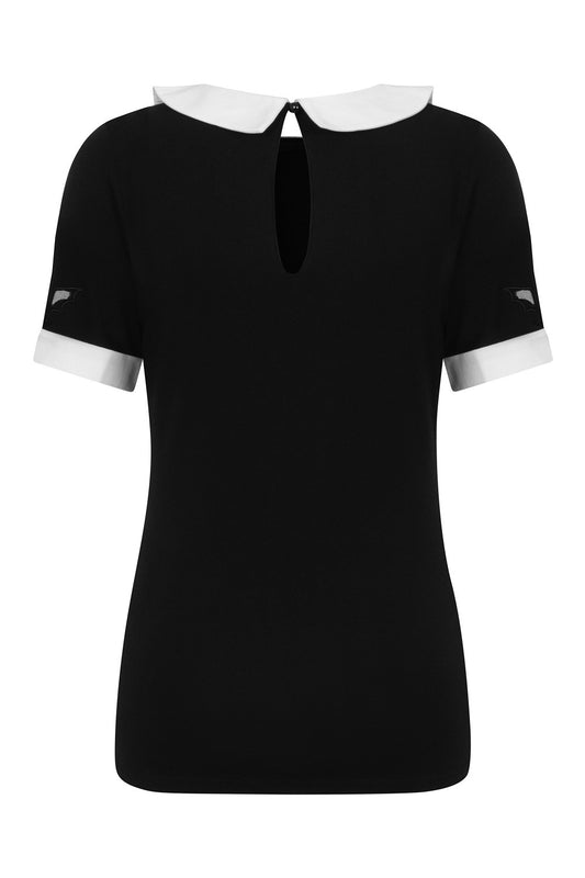 Back of Black top with contrast collar and mesh bat panel