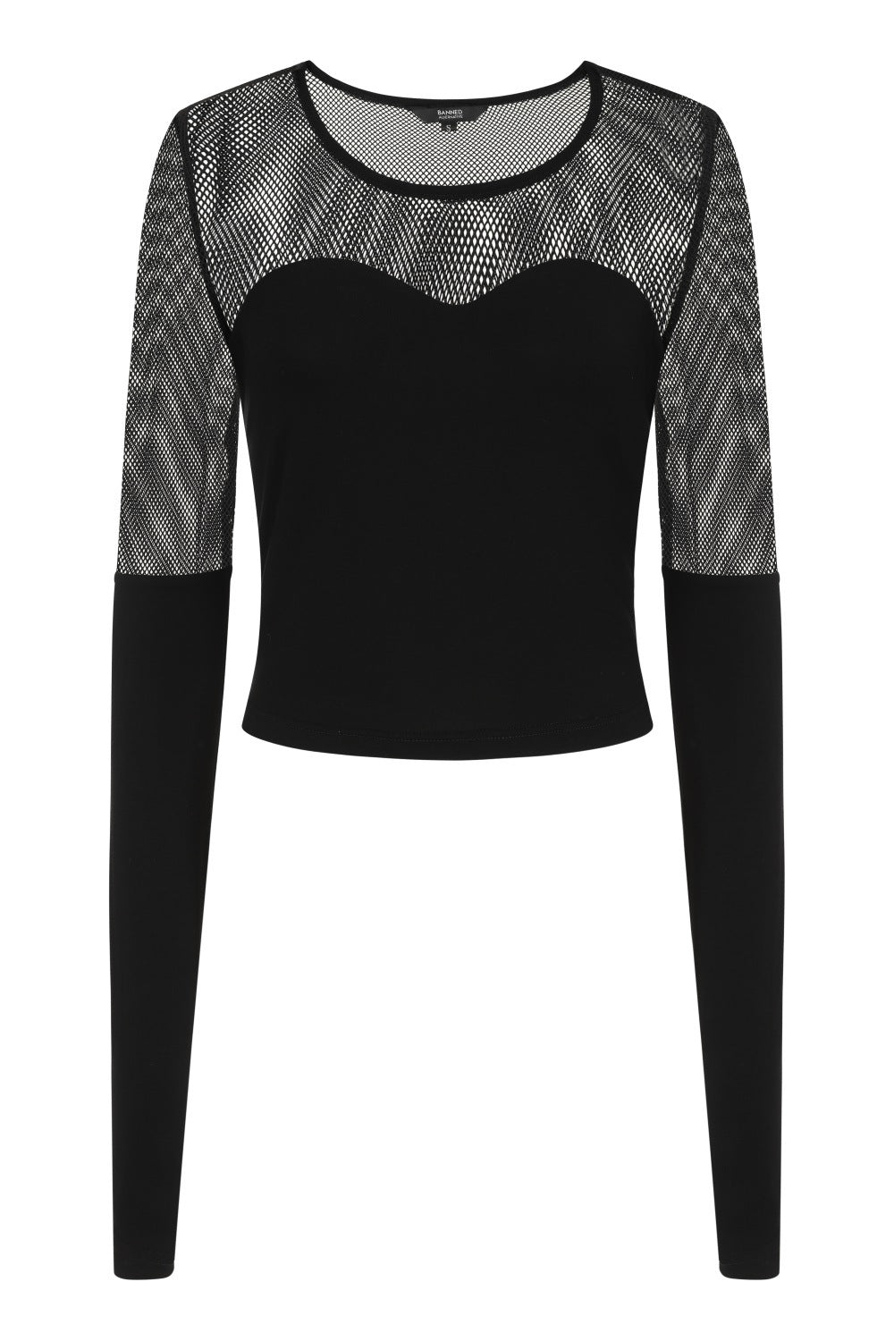 Black long sleeve top with mesh panels and thumb holes