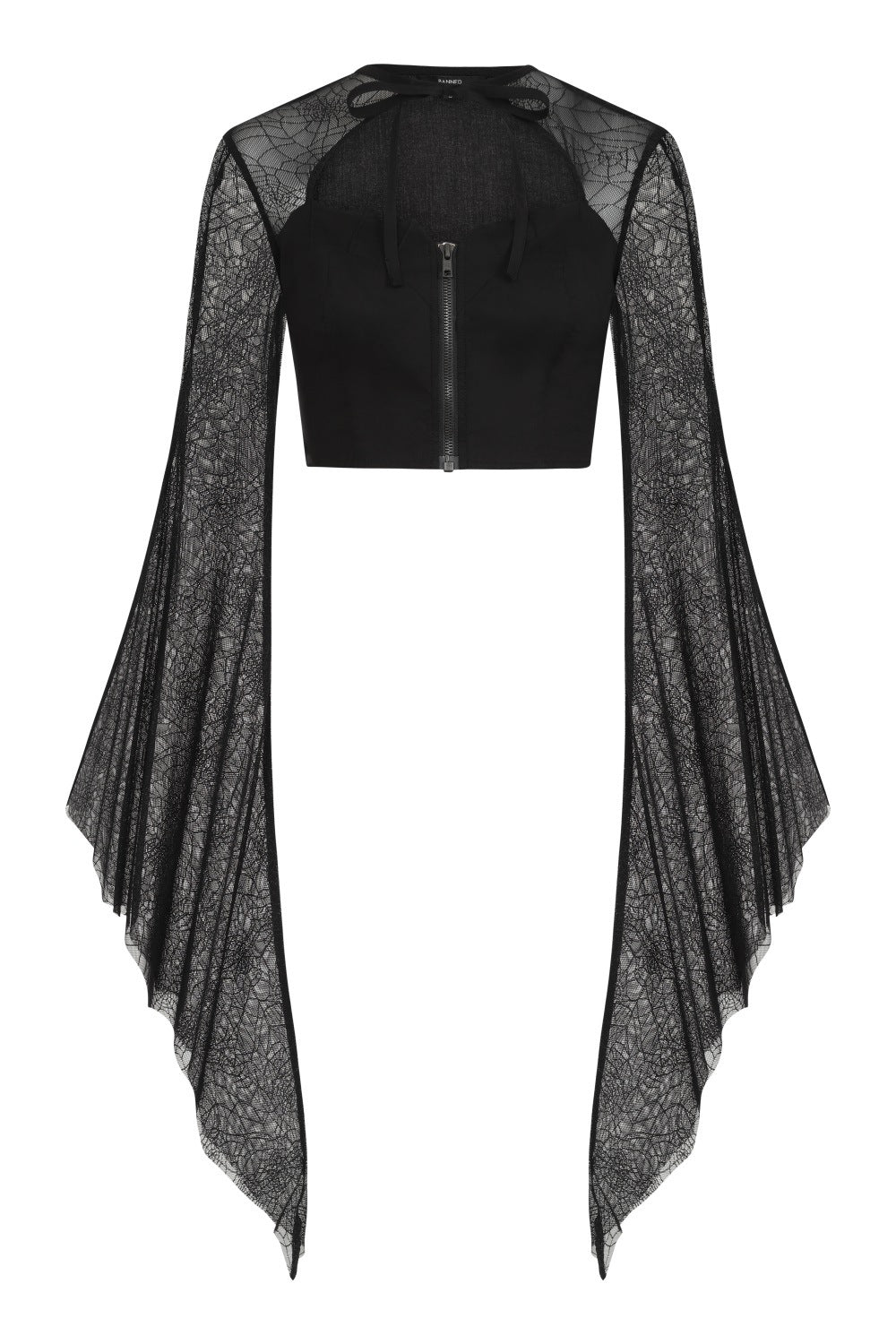 Long, bat wing sleeves lace top with spider web details 