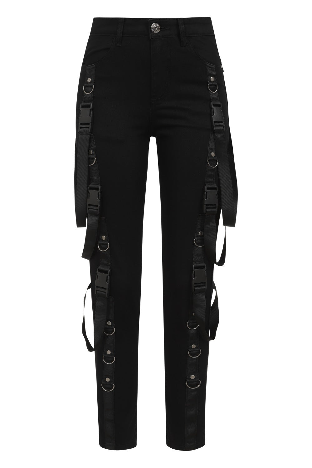 Skinny fit trousers with straps and buckle features 