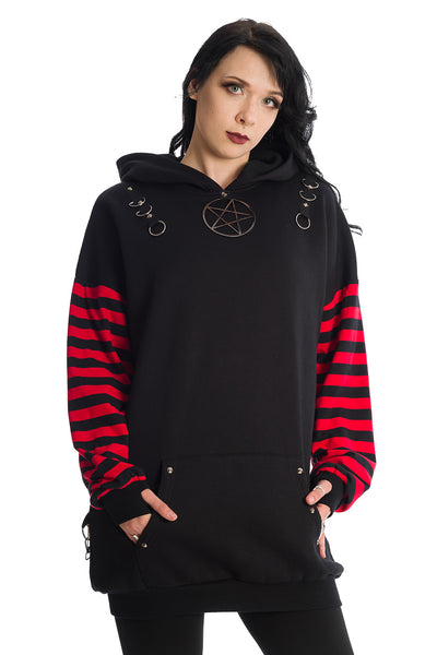 Helia Hoodie Stripe Sleeve Alternative Sweater by Banned Alternative Banned Alternative