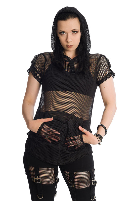 Banned Alternative Prewitt Mesh Hoodie Top Black