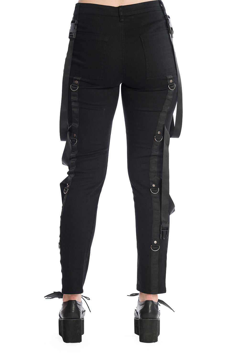 Skinny fit trousers with straps and buckle features 