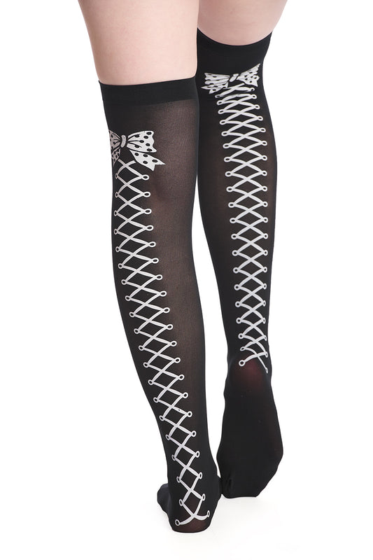 Corset print knee high socks