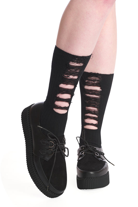 Banned Alternative Dystopian Distress Ribbed Socks