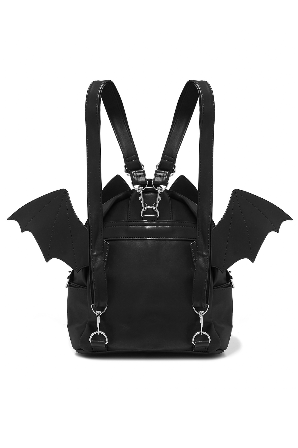 Back of Black backpack with bat wings