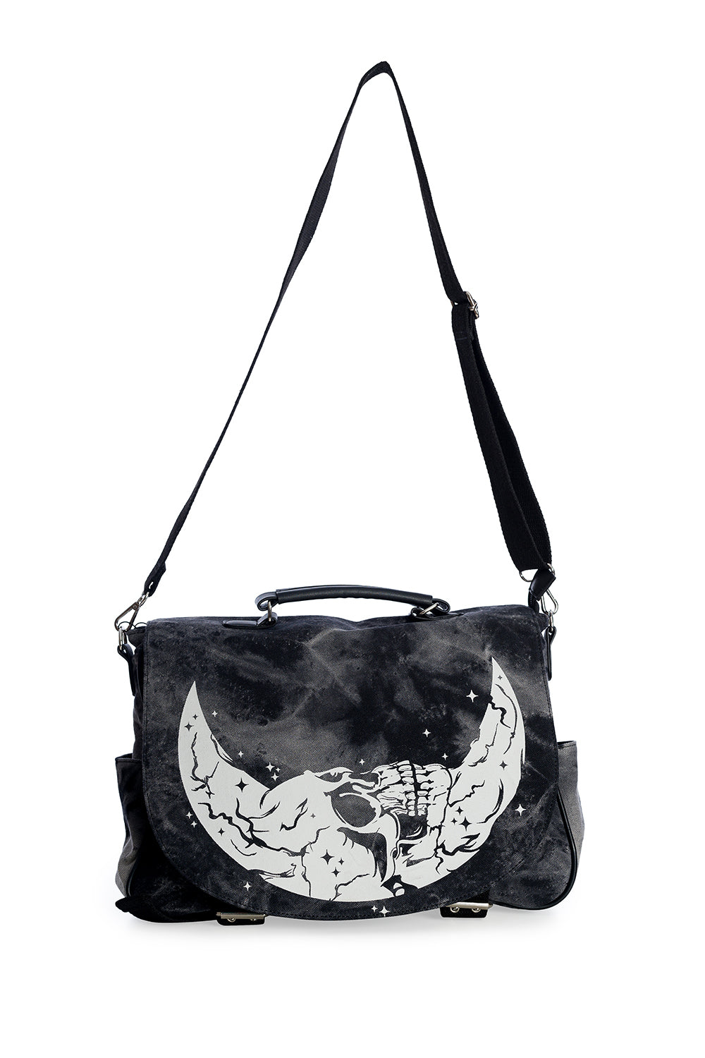 Over the shoulder messenger bag, distressed with moon/skull motif 
