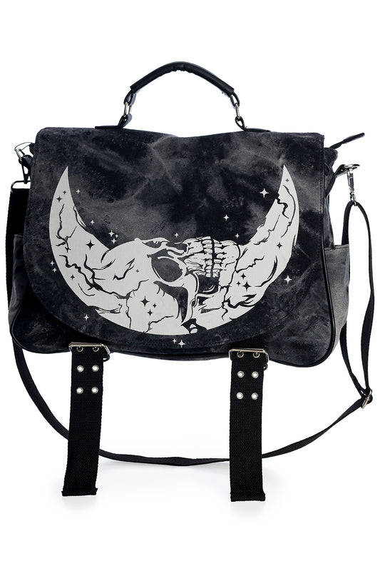 Over the shoulder messenger bag, distressed with moon/skull motif