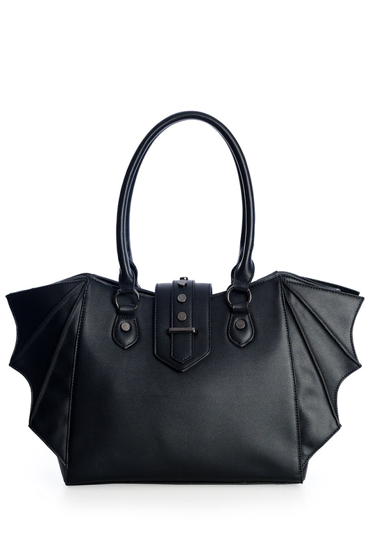 Black handbag with bat wing style side 