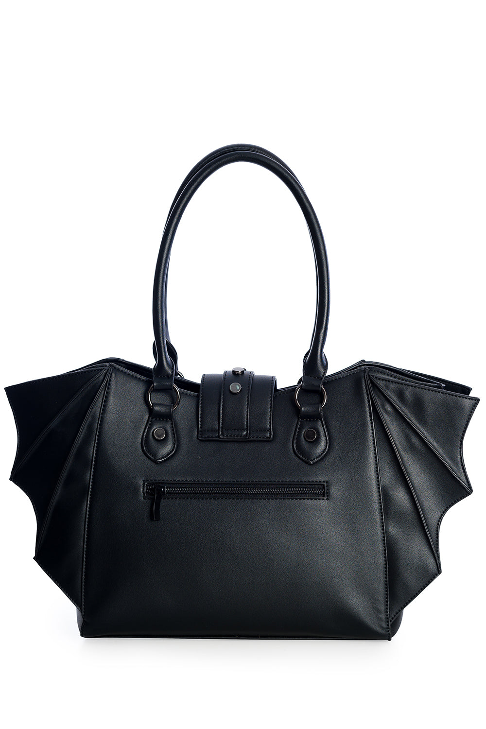Black handbag with bat wing style side