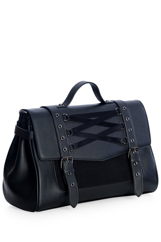 Black corset detailed handbag with buckles