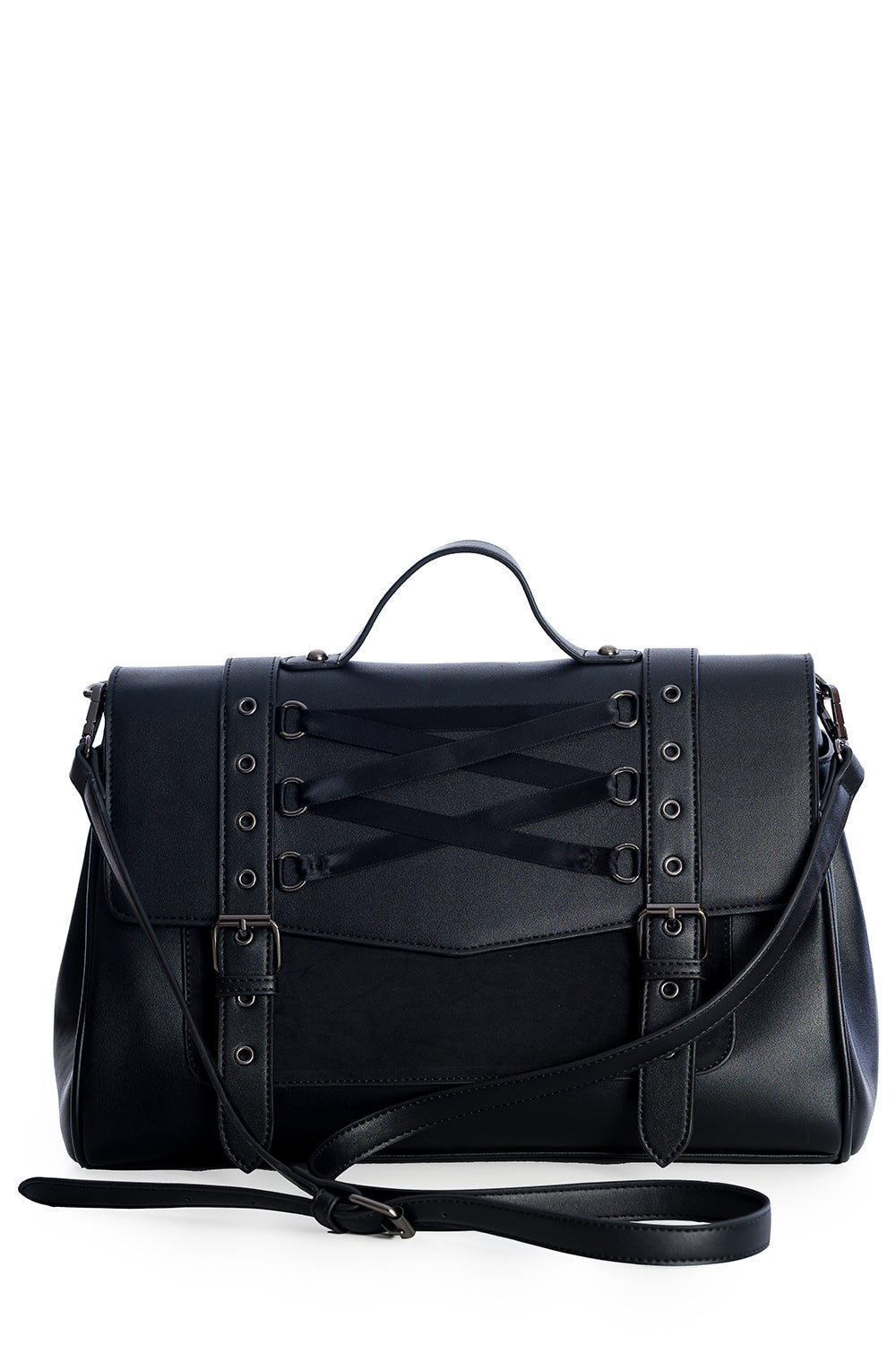 Black corset detailed handbag with buckles