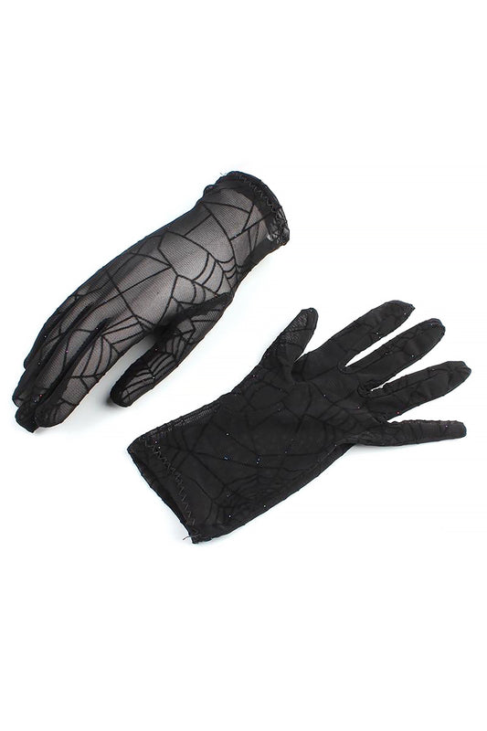 Black spider web lace sheer gloves
