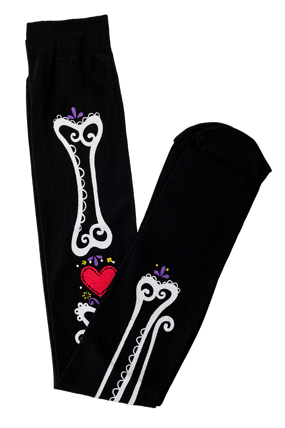 Black over the knee socks with bone and heart print 