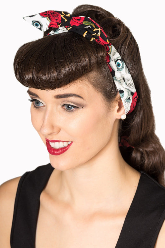 Banned Alternative Layna Skull & Roses Bandana Headband