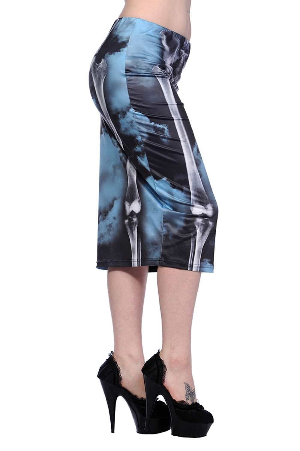 Banned Alternative Skeleton Black Pencil Skirt