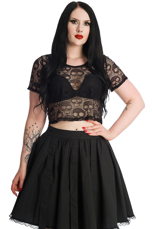 Banned Alternative Lace Skull Black Crop Top